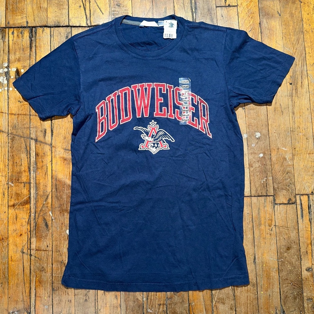 Budweiser King of Beers Camp David T Shirt Mens Small Navy Short Sleeve Logo